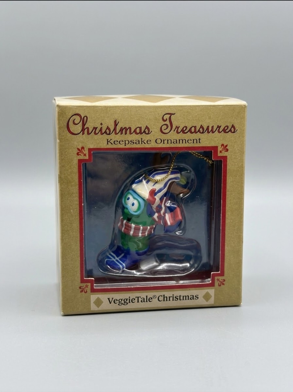 Vintage 1998 VeggieTales Keepsake Ornament | Larry the Cucumber Ice Skating